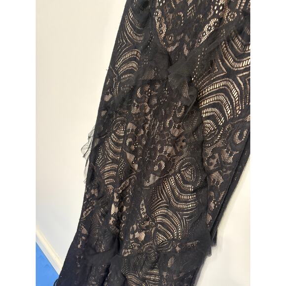Black BCBG Max Azria Lace Full-Length Stretch Dress Gown with Nude Lining XS - Picture 6 of 11